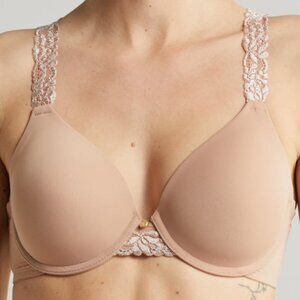 Natori 34C Double Lace Trim Underwire Buff Bra